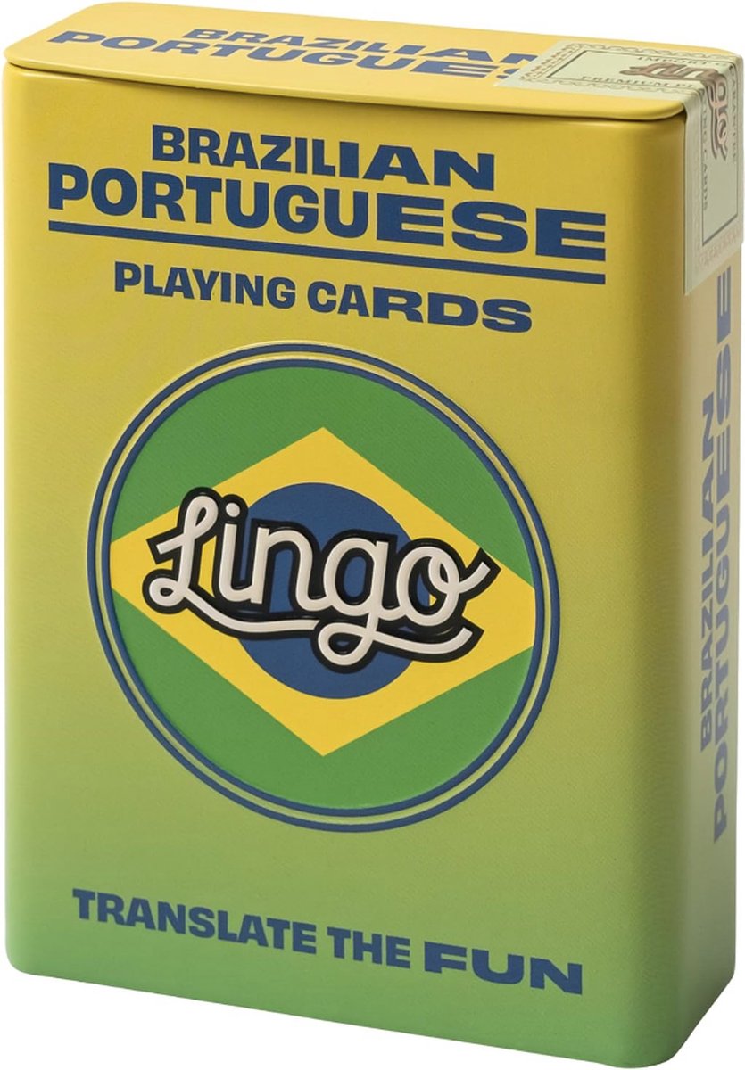Lingo - Braziliaans speelkaarten in blikken doos | speelkaarten | taal leren spel set | leuk visueel flashcard deck om jong en oud- leer Duits de woordenschat en uitspraak vaardigheden te verhogen | 52 essentiële vertalingen | reizen spel
